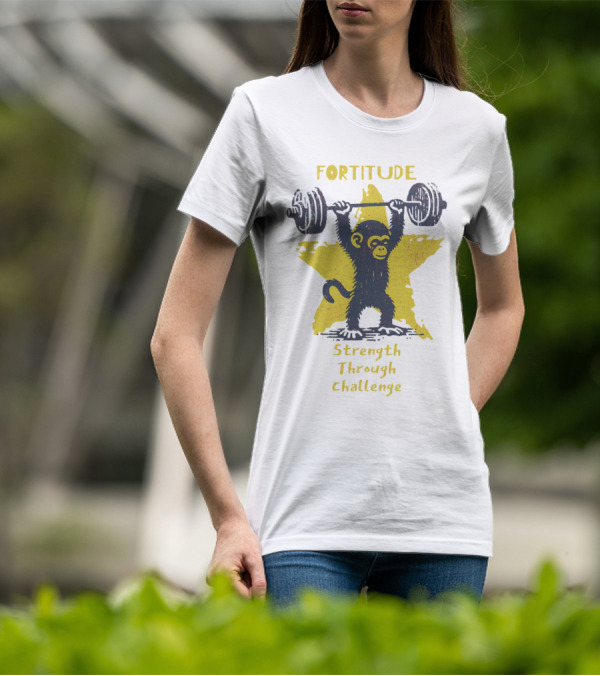 Fortitude Strength Through Challenge Monkey Weightlifting Star T-Shirt