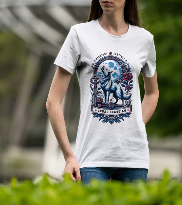 Midnight Sentinel Lunar Guardian Key And Roses Howling Wolf Moon T-Shirt