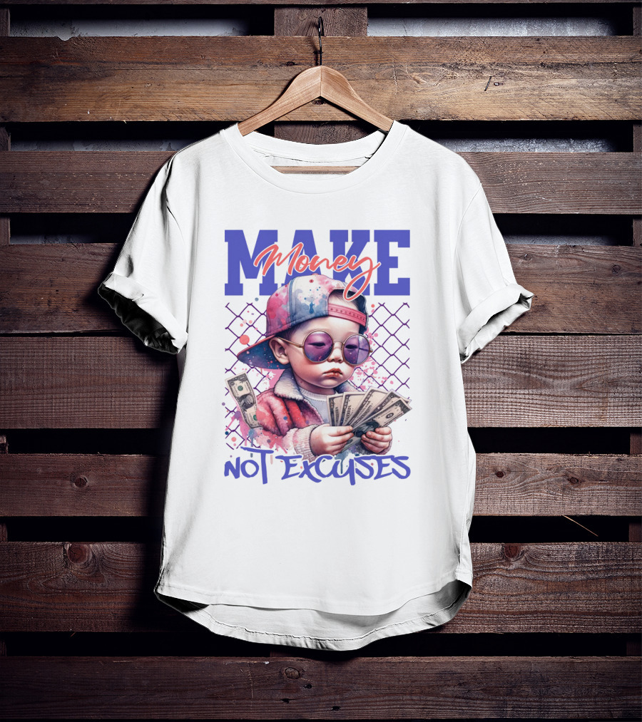 MAKE Money NOT EXCUSES Kid With Sunglasses Counting Cash T-Shirt