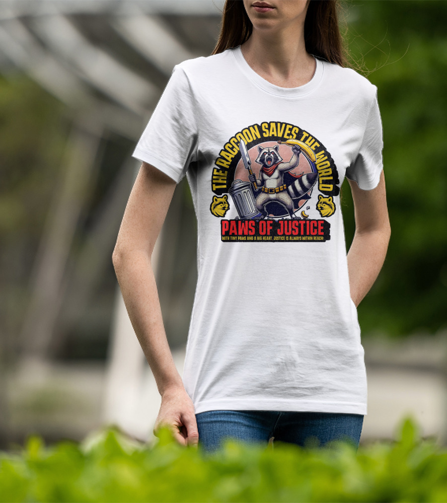 The Raccoon Saves The World Paws Of Justice Hero With Tiny Paws And A Big Heart T-Shirt