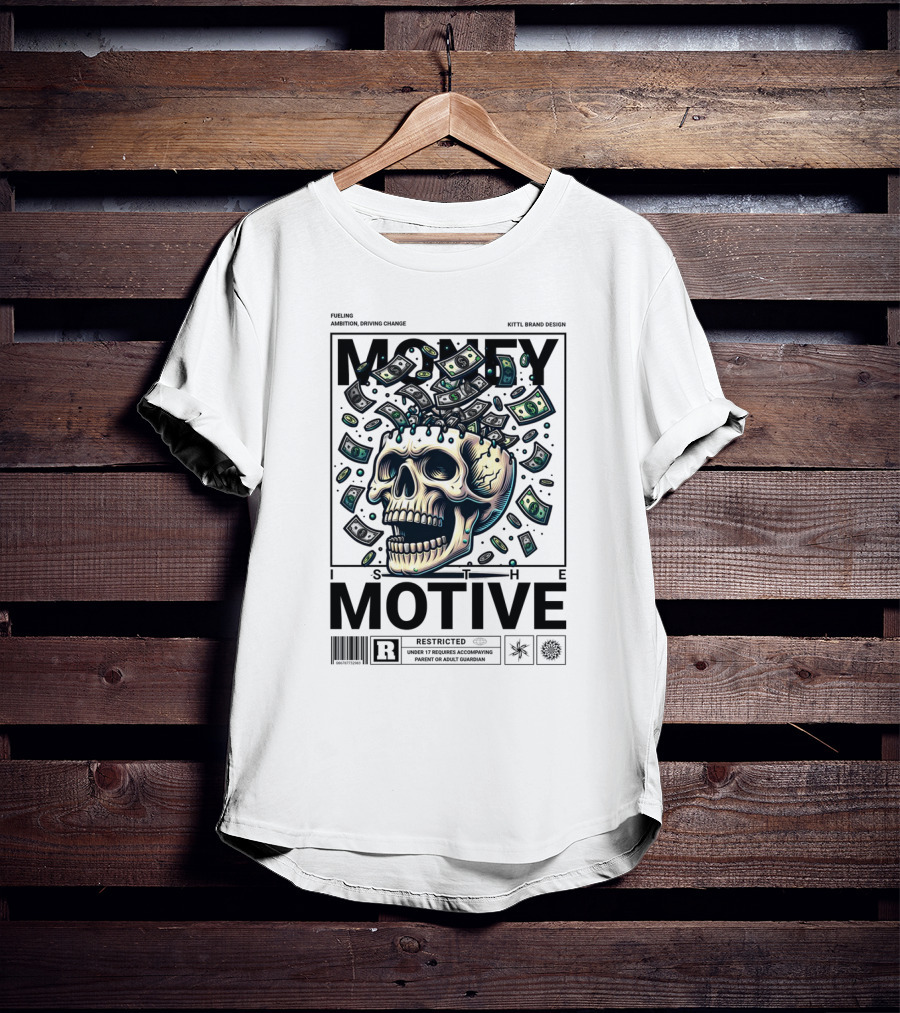 MONEY IS THE MOTIVE SKULL WITH FALLING CASH RESTRICTED T-Shirt
