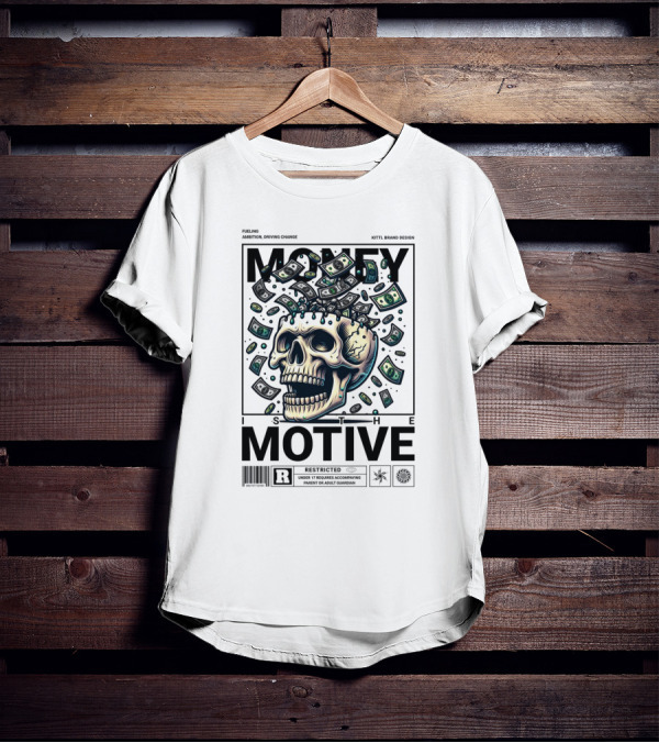 MONEY IS THE MOTIVE SKULL WITH FALLING CASH RESTRICTED T-Shirt