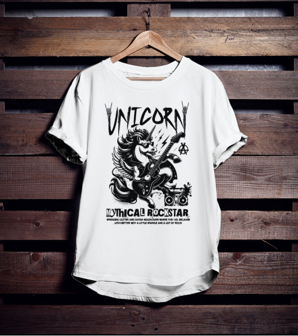Unicorn Mythical Rockstar Spreading Glitter And Guitar Solos Sparkle Music Rock T-Shirt