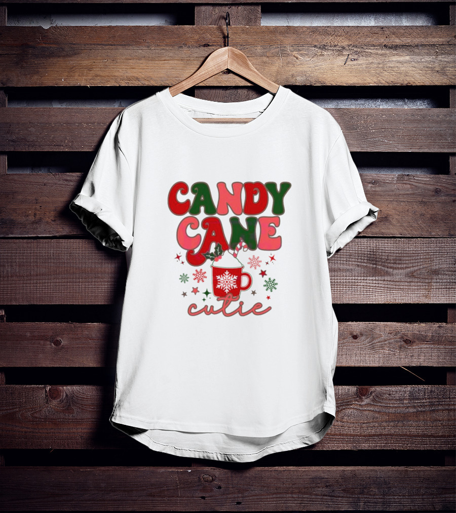 Candy Cane Cutie Mug Cocoa Holiday Oatmeal Natural T-Shirt
