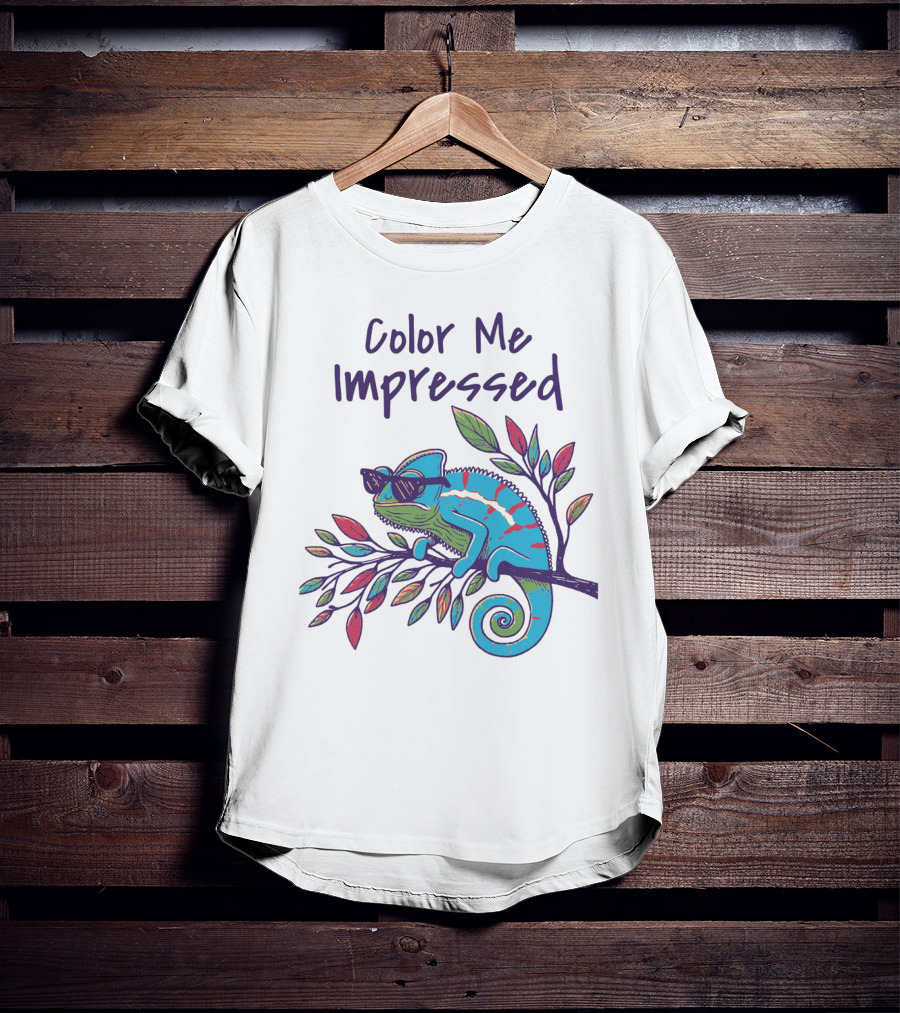 Color Me Impressed Chameleon With Sunglasses On Colorful Branch T-Shirt