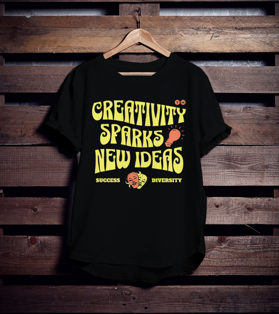 Creativity Sparks New Ideas Success Diversity Lightbulb Icon Comedy Tragedy Masks T-Shirt