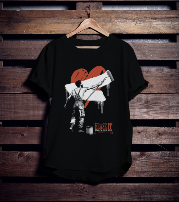Erase It Start A New One Red Heart Paint Roller T-Shirt