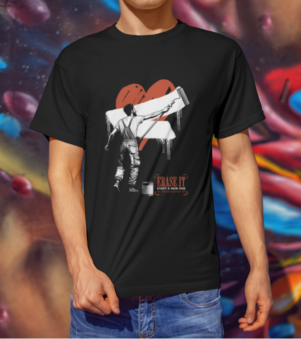 Erase It Start A New One Red Heart Paint Roller T-Shirt