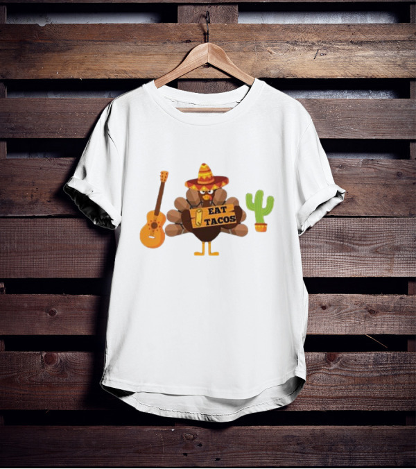 Thanksgiving Turkey Sombrero Eat Tacos Guitar Cactus T-Shirt