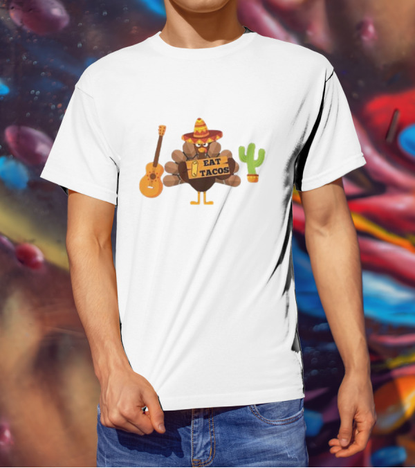 Thanksgiving Turkey Sombrero Eat Tacos Guitar Cactus T-Shirt