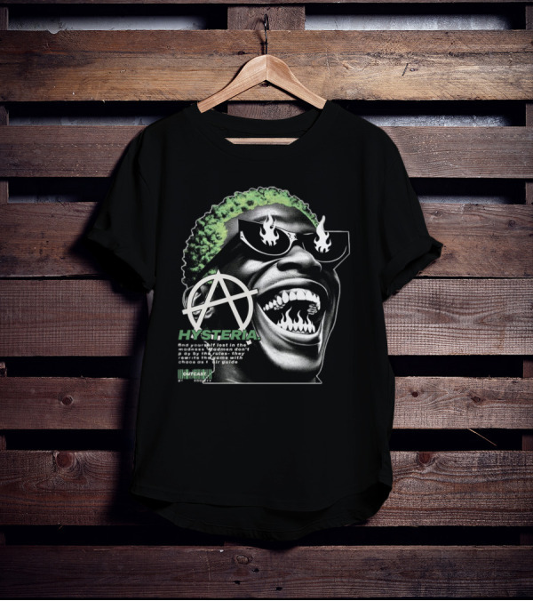 Hysteria Outcast Society Anarchy Flames Green Hair Smiling Face T-Shirt