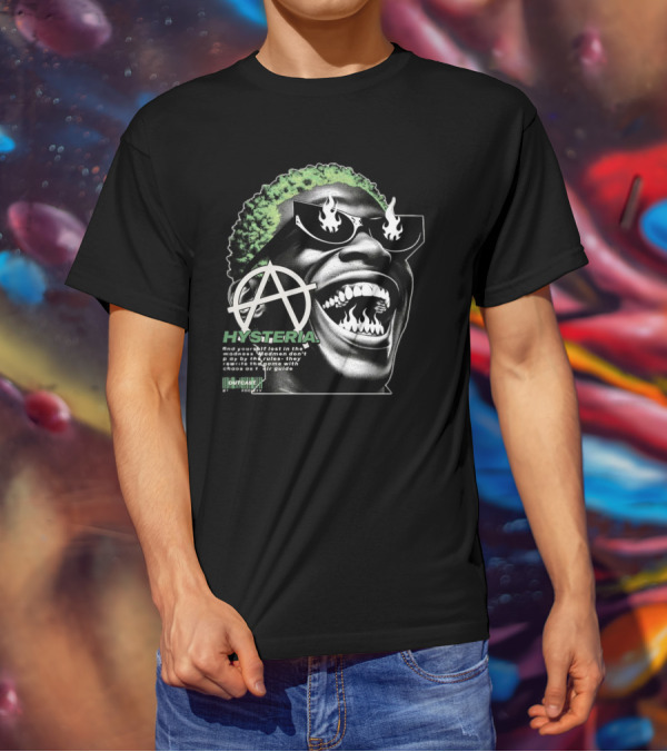 Hysteria Outcast Society Anarchy Flames Green Hair Smiling Face T-Shirt