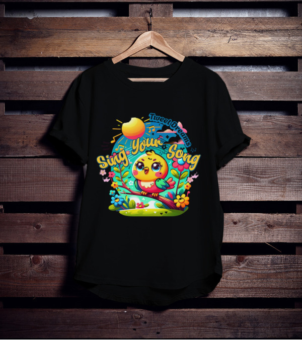 Tweet Dreams Sing Your Song Brightly-Colored Cartoon Bird And Musical Notes T-Shirt