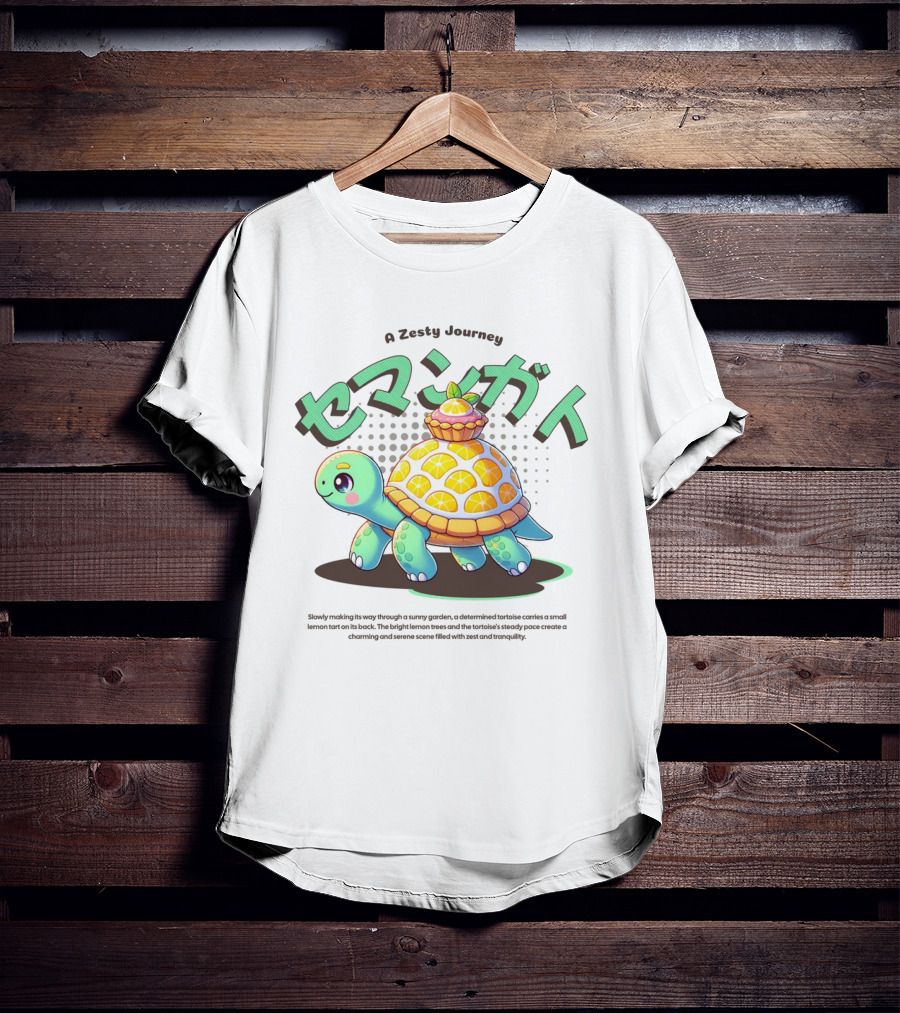 A Zesty Journey Tortoise With Lemon Back And Japanese Text T-Shirt