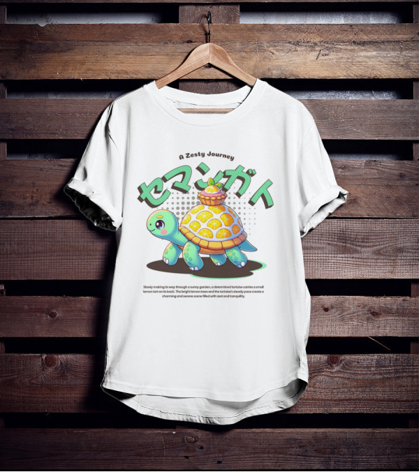 A Zesty Journey Tortoise With Lemon Back And Japanese Text T-Shirt