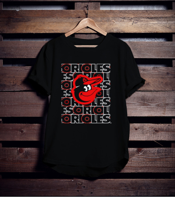 Orioles Iconic Bird Head With Repeated Orioles Text T-Shirt