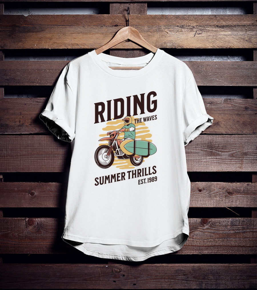 RIDING THE WAVES SUMMER THRILLS EST. 1989 T-Shirt