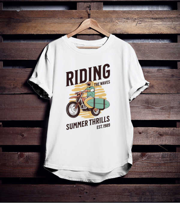 RIDING THE WAVES SUMMER THRILLS EST. 1989 T-Shirt