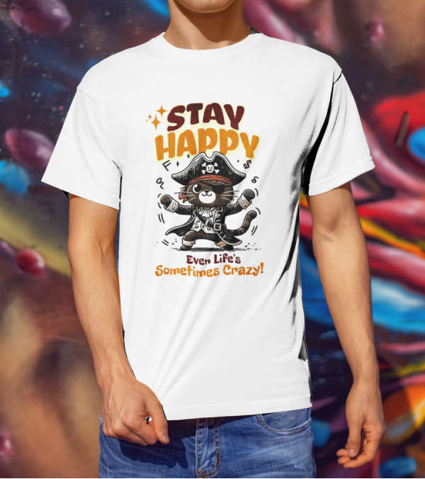 STAY HAPPY Even Life's Sometimes Crazy Pirate Cat T-Shirt