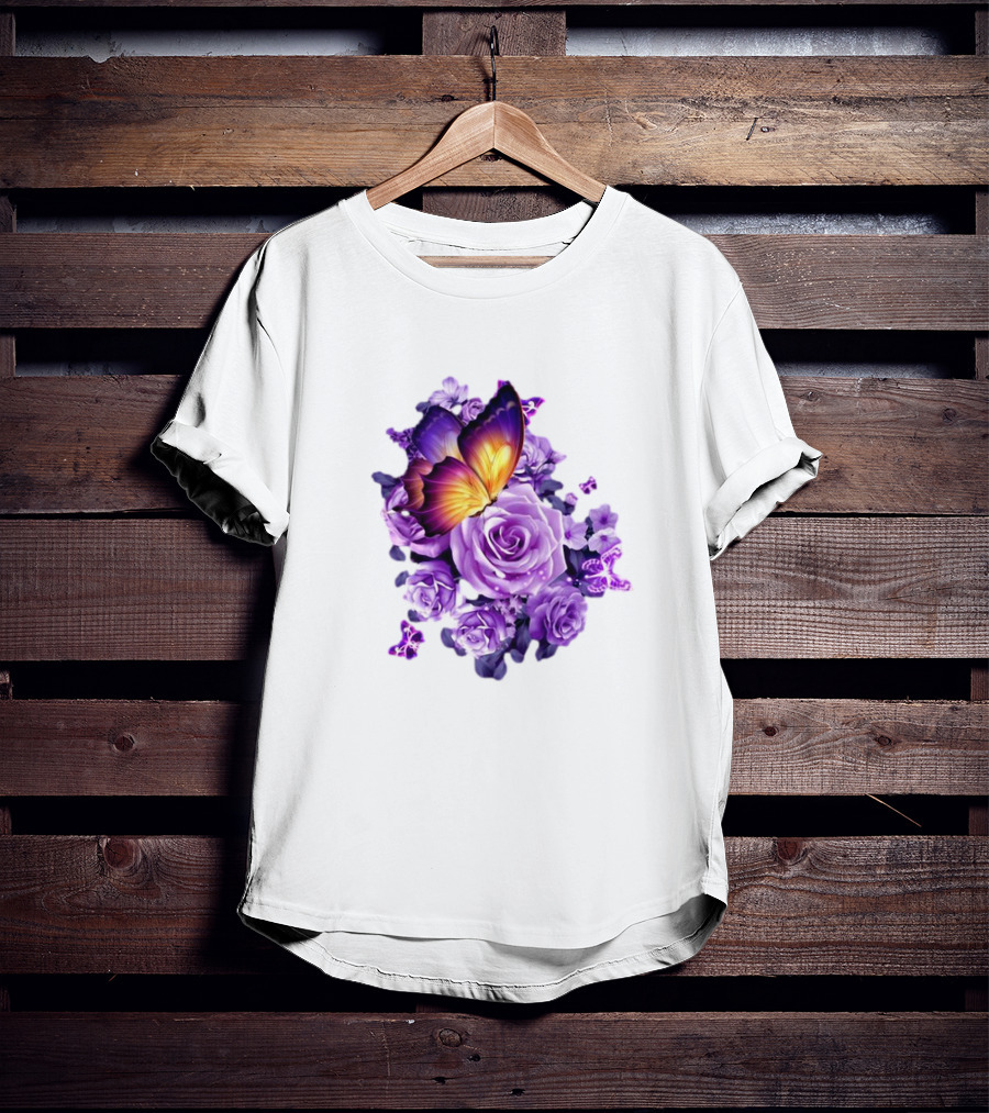Butterfly Purple Rose Blossoms Floral Arrangement T-Shirt