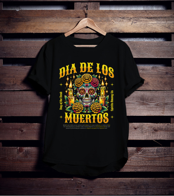 Día De Los Muertos Day Of The Dead Spirits Among Us Skull Candles Flowers T-Shirt