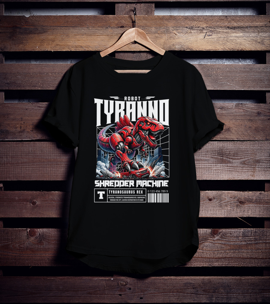 Robot Tyranno Shredder Machine Colossal Cybernetic Tyrannosaurus Rex Rampaging Through The City T-Shirt
