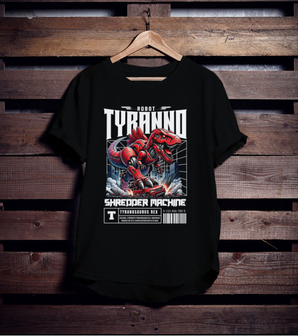 Robot Tyranno Shredder Machine Colossal Cybernetic Tyrannosaurus Rex Rampaging Through The City T-Shirt
