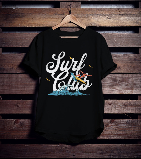 Surf Club Vintage Surfing Wave With Seagulls And Surfer T-Shirt