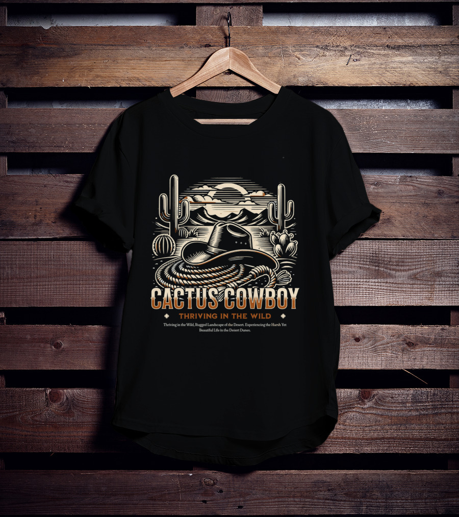 Cactus Cowboy Thriving In The Wild Desert Landscape With Hat And Cacti T-Shirt