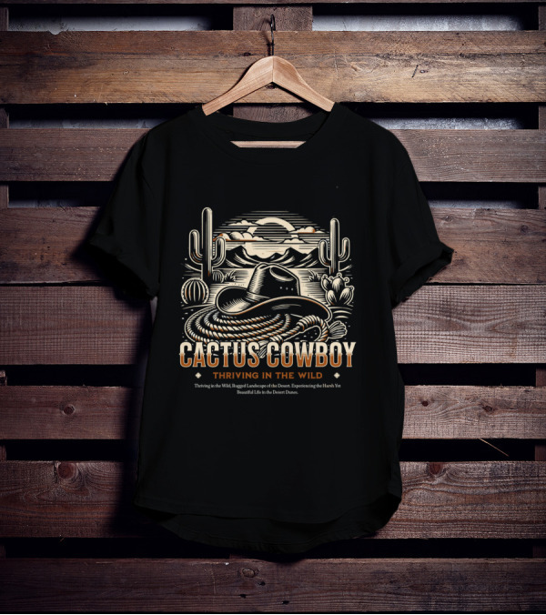 Cactus Cowboy Thriving In The Wild Desert Landscape With Hat And Cacti T-Shirt