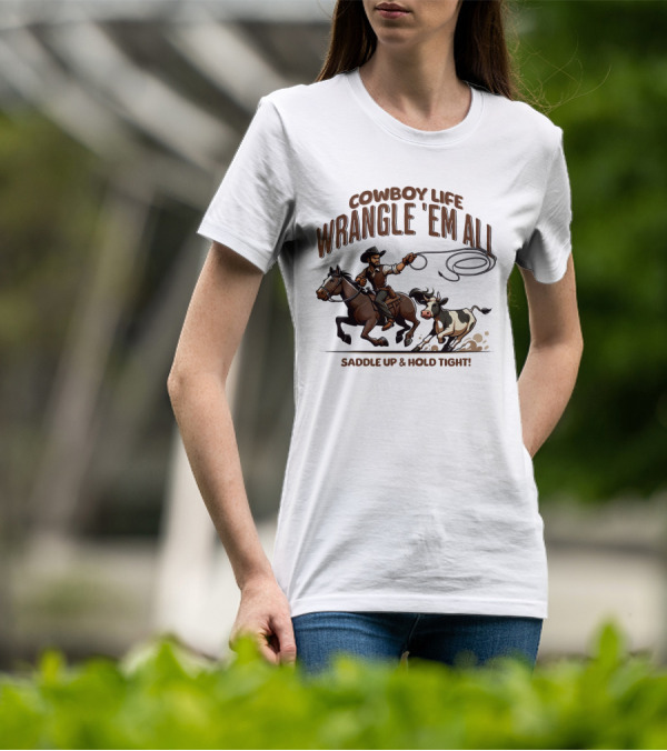 Cowboy Life Wrangle 'Em All Saddle Up And Hold Tight T-Shirt