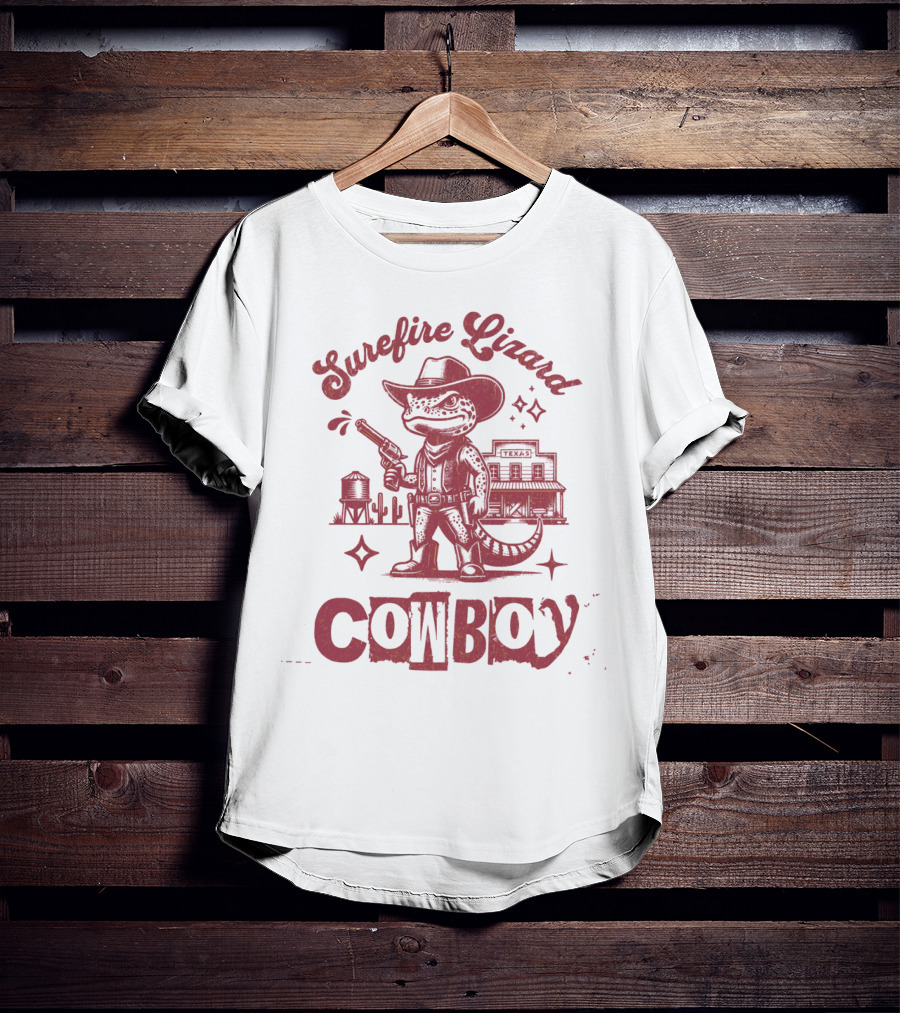 Surefire Lizard Cowboy TexasWestern Scene T-Shirt