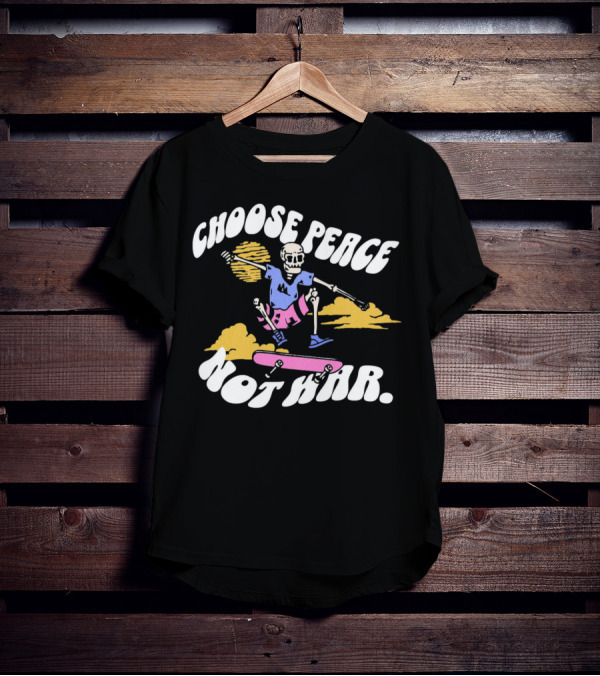 Choose Peace Not War Skeleton Skateboarding Sunset Cloud T-Shirt
