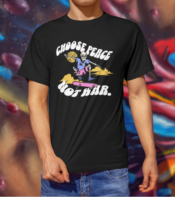Choose Peace Not War Skeleton Skateboarding Sunset Cloud T-Shirt