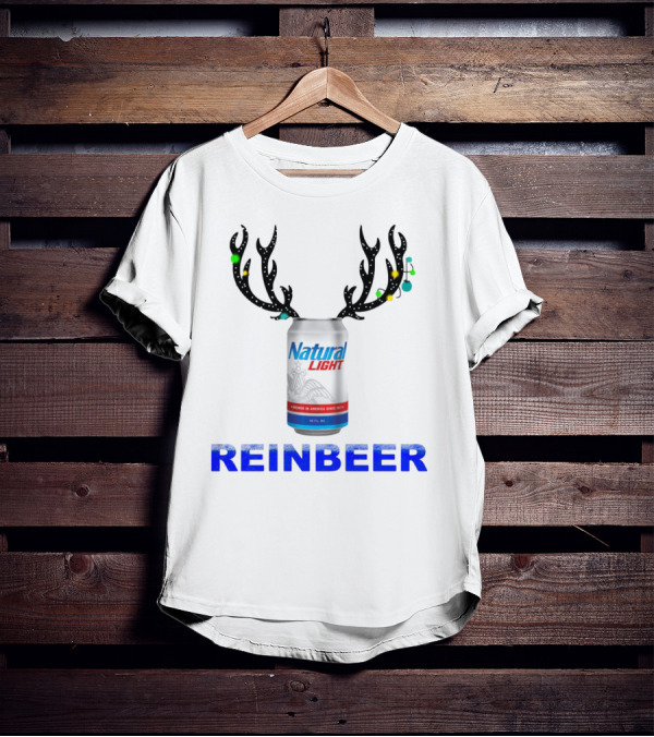 Natural Light Holiday Reinbeer Can Antlers Christmas T-Shirt