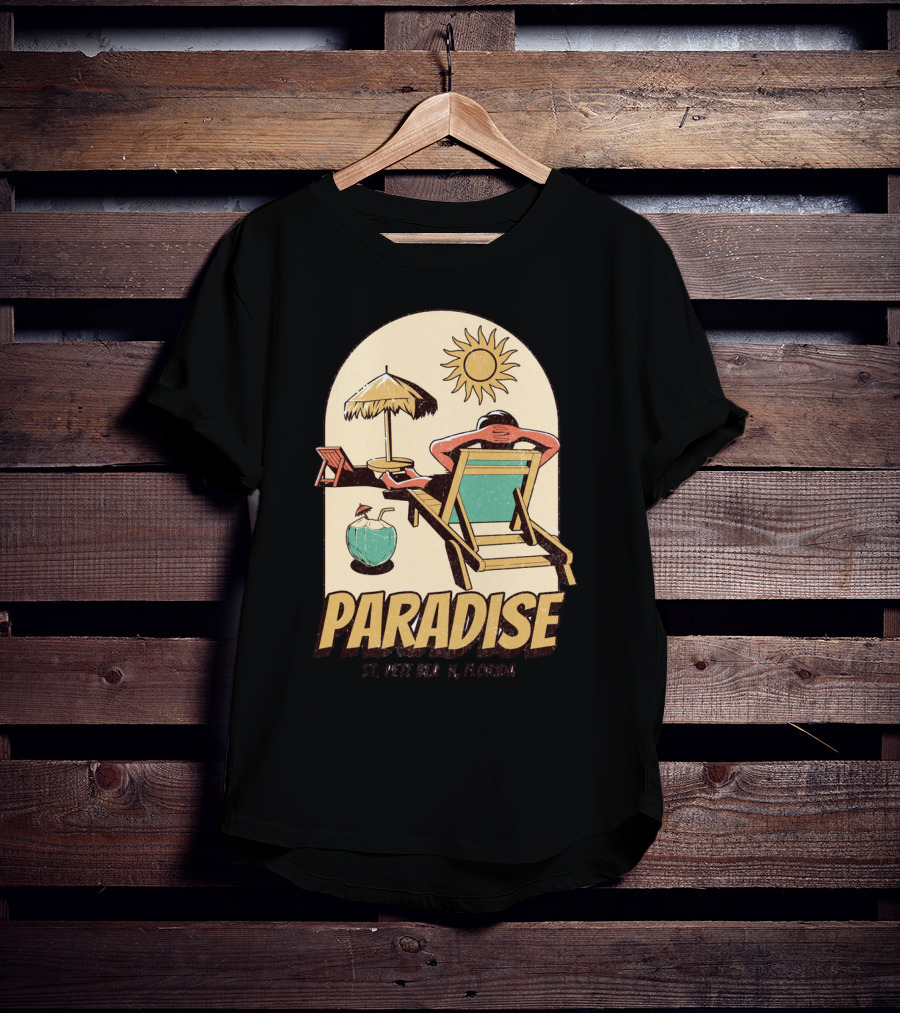 Paradise St. Pete Beach Florida Retro Sun Lounger And Cocktail Scene T-Shirt