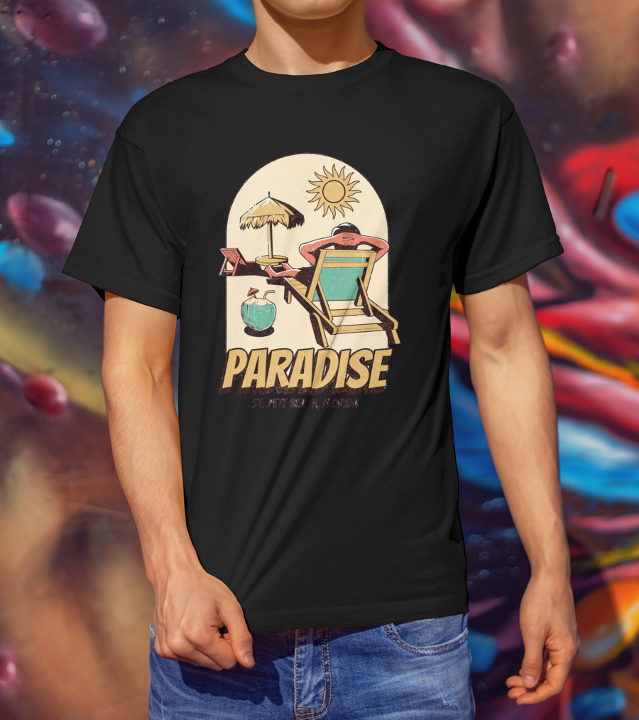 Paradise St. Pete Beach Florida Retro Sun Lounger And Cocktail Scene T-Shirt