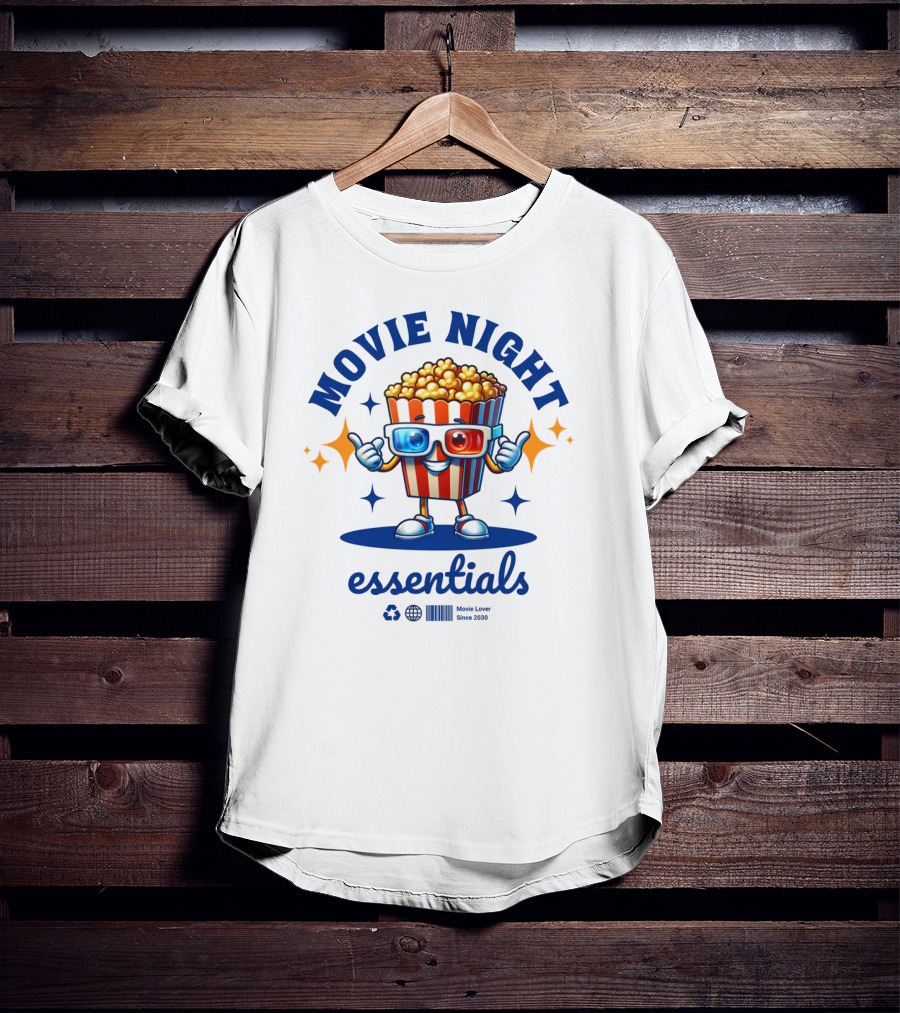 Movie Night Essentials Popcorn Movie Lover Cute Cinema T-Shirt