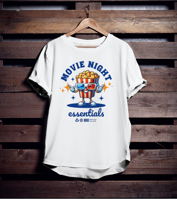 Movie Night Essentials Popcorn Movie Lover Cute Cinema T-Shirt