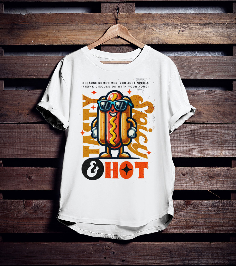 Highly Spicy And Hot Retro Funny Hot Dog Fast Food Mascot Character T-Shirt