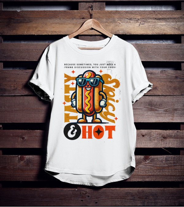 Highly Spicy And Hot Retro Funny Hot Dog Fast Food Mascot Character T-Shirt