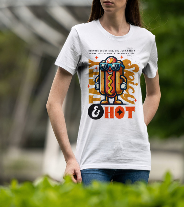 Highly Spicy And Hot Retro Funny Hot Dog Fast Food Mascot Character T-Shirt