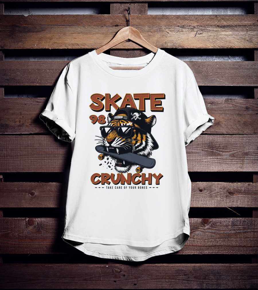 SKATE 98 CRUNCHY Tiger Take Care Of Your Bones T-Shirt