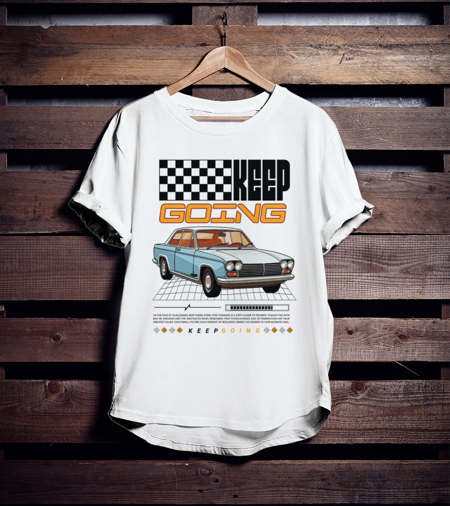 KEEP GOING Retro Car Classic Style Checkerboard Racing Elements T-Shirt