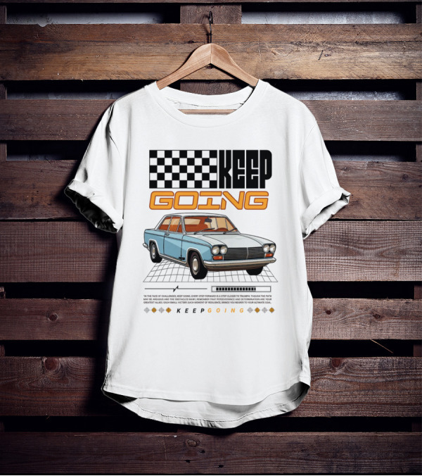 KEEP GOING Retro Car Classic Style Checkerboard Racing Elements T-Shirt