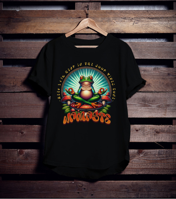 Namaste Frog Meditating On Mushrooms With Psychedelic Vibes T-Shirt