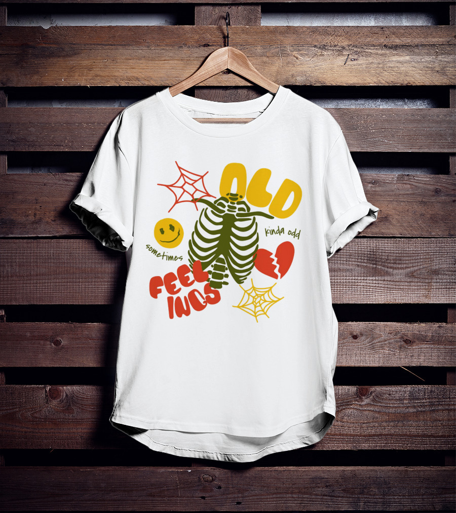 Old Feelings Sometimes Kinda Odd Broken Heart And Smiley Skeleton With Webs T-Shirt