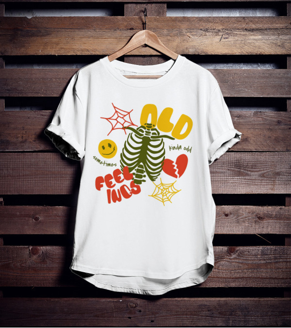 Old Feelings Sometimes Kinda Odd Broken Heart And Smiley Skeleton With Webs T-Shirt