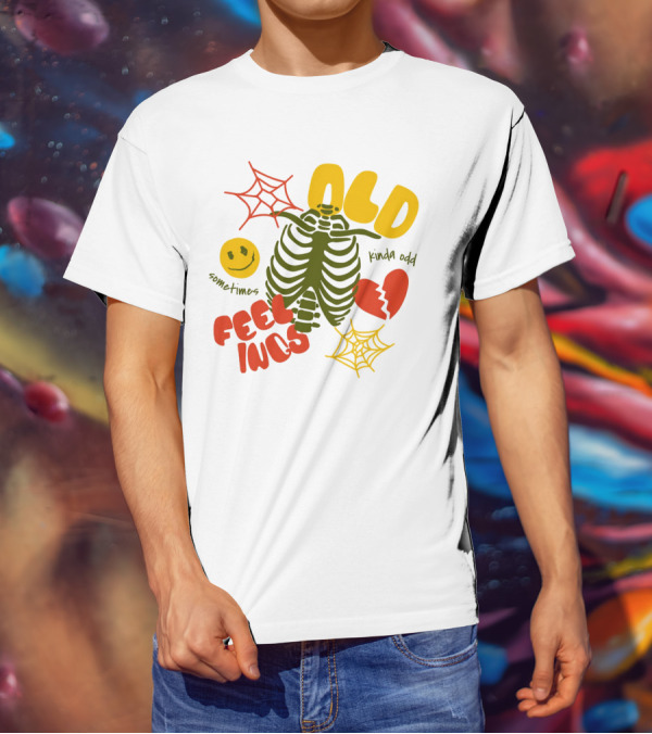Old Feelings Sometimes Kinda Odd Broken Heart And Smiley Skeleton With Webs T-Shirt