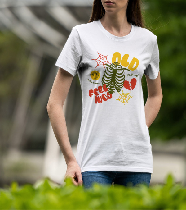 Old Feelings Sometimes Kinda Odd Broken Heart And Smiley Skeleton With Webs T-Shirt